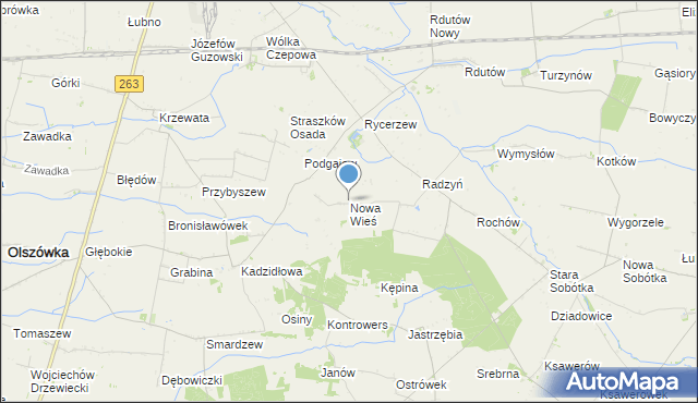 mapa Nowa Wieś, Nowa Wieś gmina Grabów na mapie Targeo